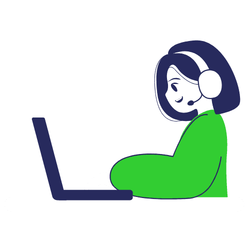 Ilustração de uma pessoa com headset atendendo pelo computador.