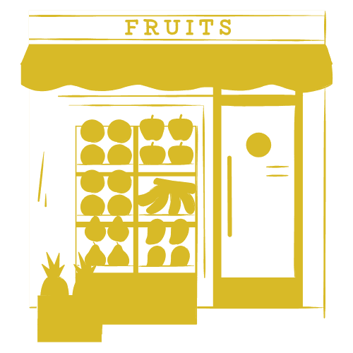 Ilustração de loja de varejo com vitrine de produtos.