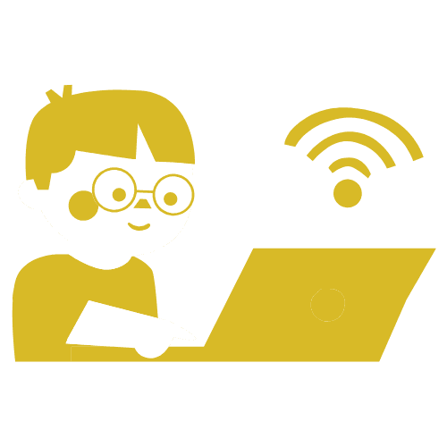 Ilustração de pessoa gerenciando a empresa pelo notebook conectado.
