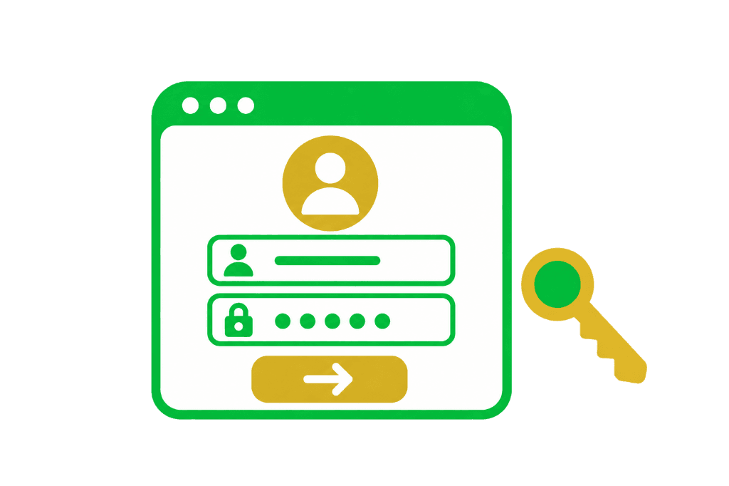 Ilustração de tela de login da Consulta Web com usuário, senha e chave de acesso.