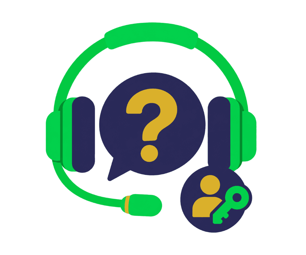 Ilustração de headset de suporte, interrogação e chave de acesso para habilitação da Consulta Web.