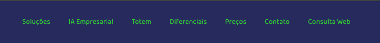 Menu de navegação do site Autobyte com os links Soluções, IA Empresarial, Totem, Diferenciais, Preços, Contato e Consulta Web.